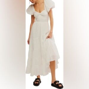 NEW Free People sundrenched short sleeve maxi dress in white Large B176